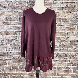 Torrid Burgundy Plaid Sweater Tunic Top Plus Size‎ 2X NWT